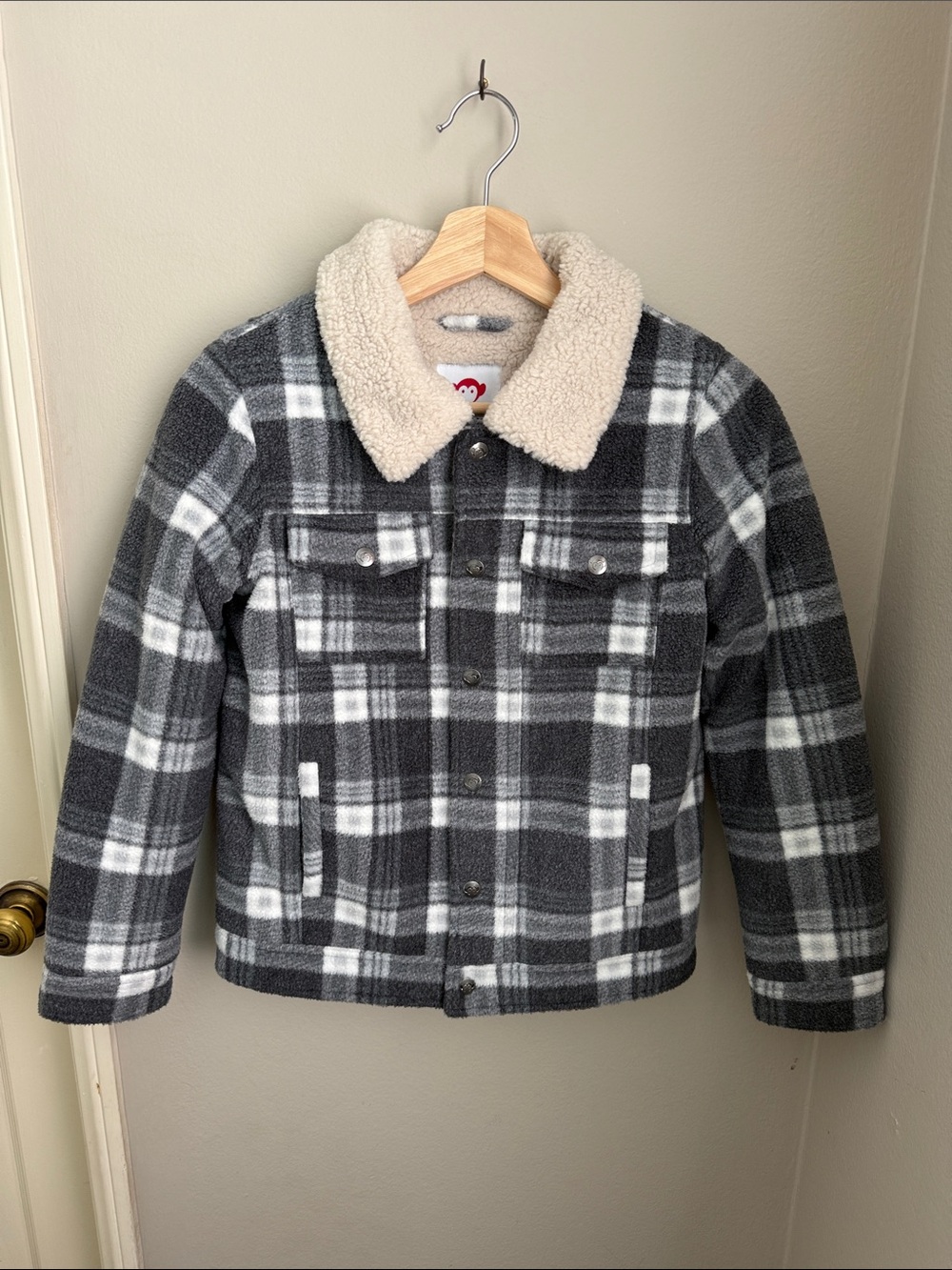 Boy’s Appaman Gray & White Plaid Faux Sherpa Jacket size 10 NWT